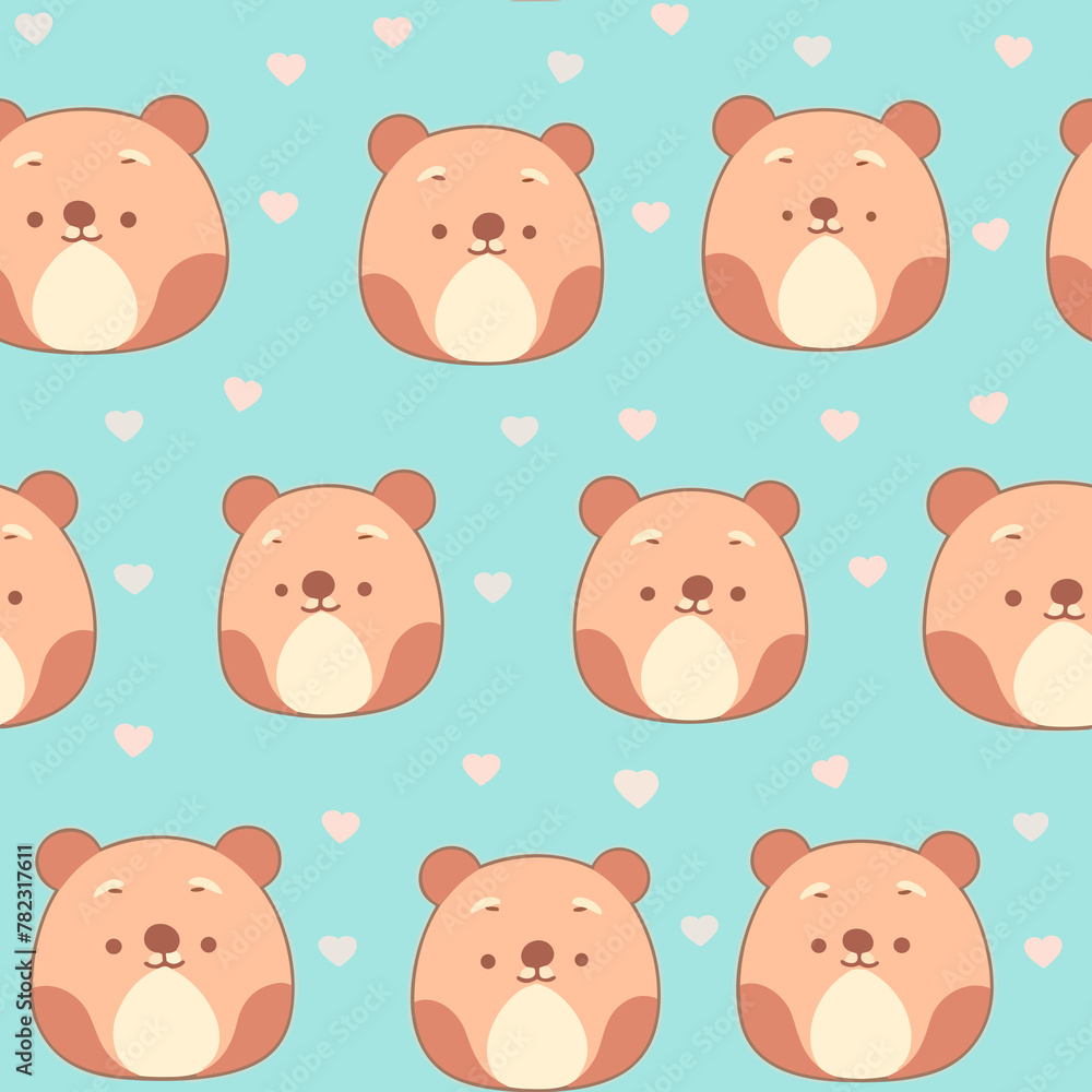 Bear pattern for children, seamless, 2d style, in light blue color