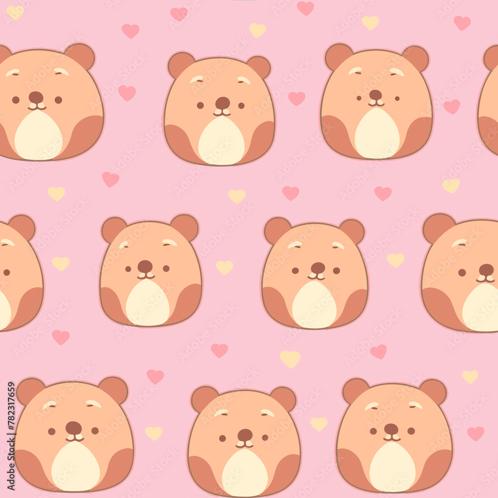Bear pattern for children, seamless, 2d style, in pink colors