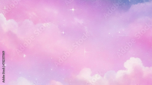 Purple unicorn background. Pastel watercolor sky with glitter stars and bokeh. Fantasy galaxy with holographic texture. Magic marble space. © Fabian
