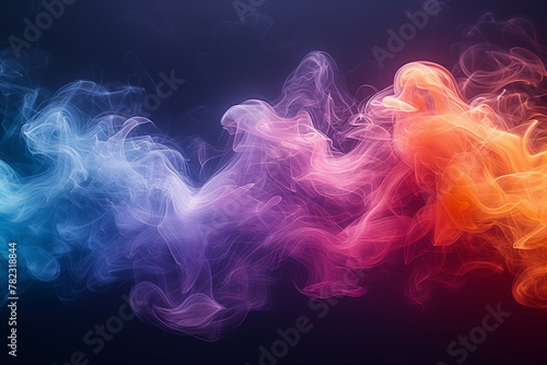 Abstract art with swirling rainbow colored smoke on a black background.