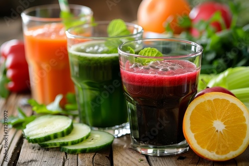 Fresh juice for detox or healthy living selective focus