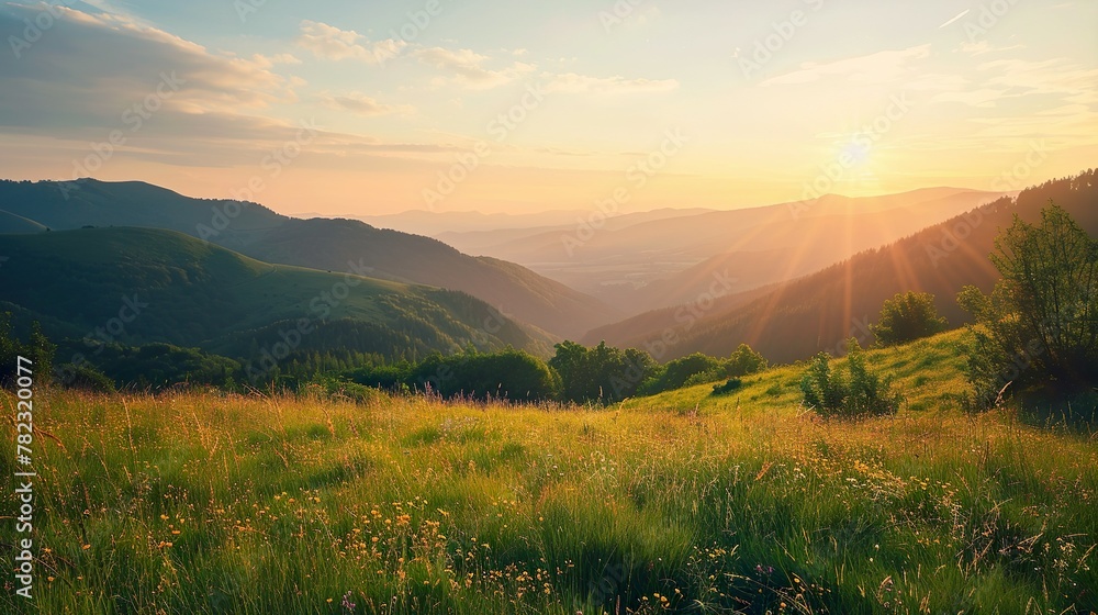 Mountain valley during sunrise. Natural summer. Mountain valley during sunrise. Natural summer.