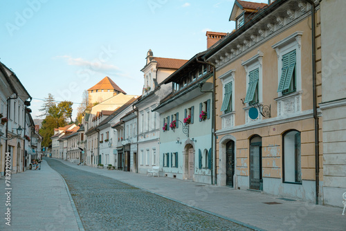 Kamnik Street in Historical Centre, Traditional Town Buildings. Europe, Slovenia