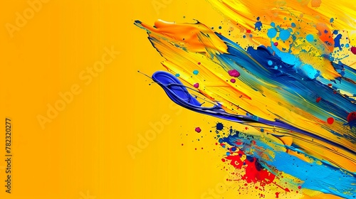 A yellow paint splash on a white background.