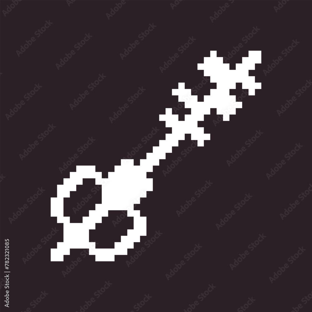 black and white simple flat 1bit vector pixel art icon of fantasy retro vintage key. password login security