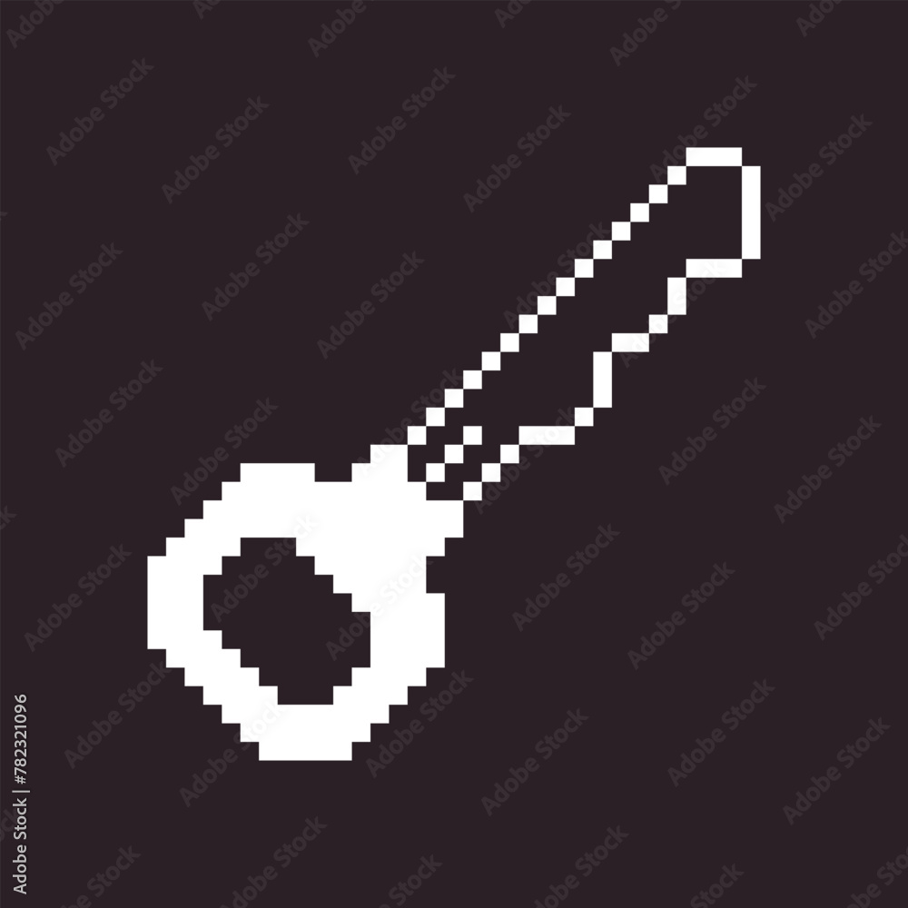 black and white simple flat 1bit vector pixel art icon of modern door key. password login security