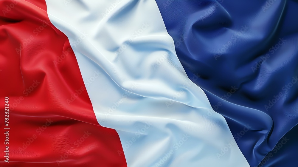 A beautiful flag of France. The flag is made of a soft, silky material and has a rich, vibrant color.