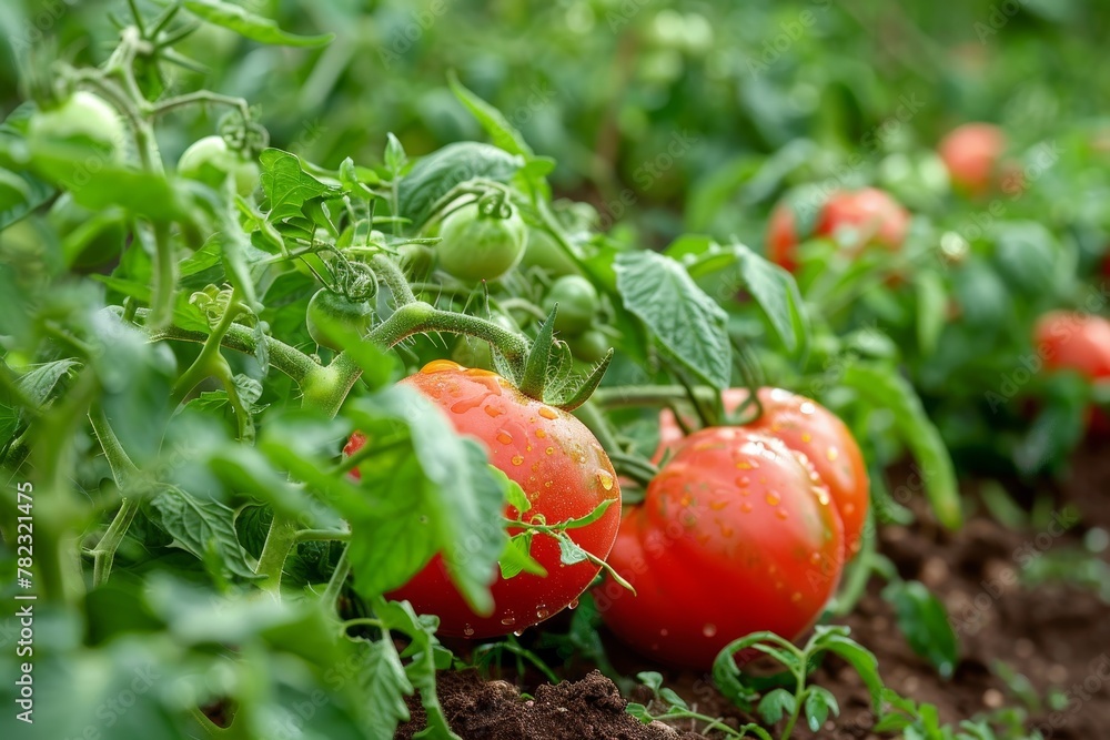 Garden grown organic tomatoes ripe for picking Garden grown organic tomatoes ripe for picking