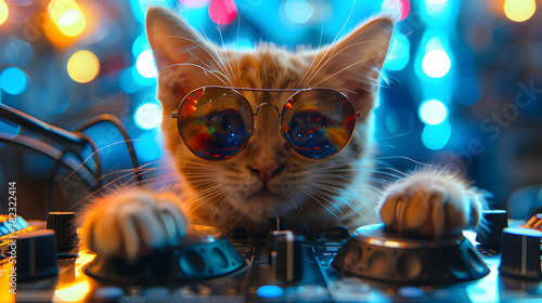 The Wildest Night Club Scene with DJ Cat with sunglasses and His 3D Music
