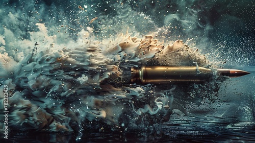 Bullet slicing through air with precision visualizing its speed and trajectory blending physics and art