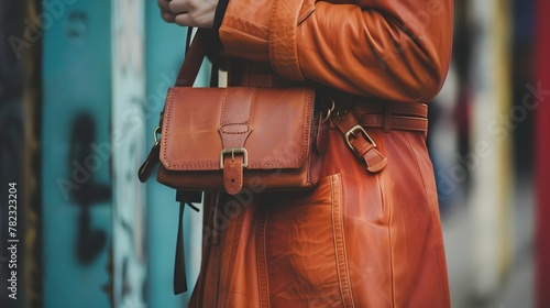Confident Individual Reaching for Leather Bag,Ready to Embrace the Day's Possibilities in the Urban Landscape