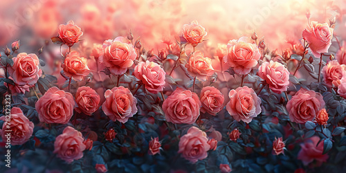 A Romantic Abstract Art of Blossoming Roses Amidst Soft Clouds