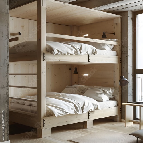 Cozy Wooden Bunk Bed in Intimate Bedroom Setting Offering Comfort and Privacy