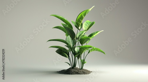 A beautiful 3D rendering of a lush green plant with vibrant leaves, set against a soft grey background. photo