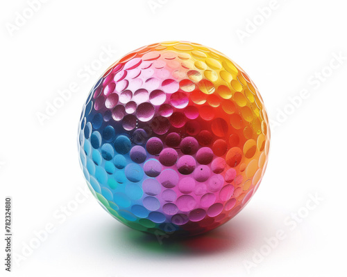 HBTQ Rainbow colored golf ball close-up on isolated white background