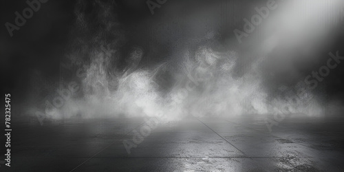 Empty dark room abstract fog smoke glow rays wall and floor interior displays product