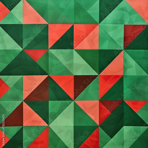 A geometric pattern of green and red triangles, creating a dynamic and modern wallpaper.