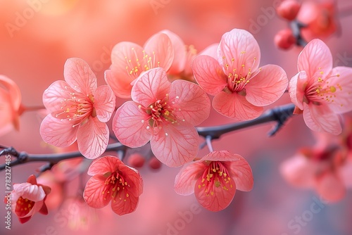 Colorful cherry blossom flowers blossoming in the spring daylight