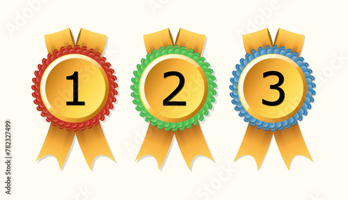 set of 123 winner badge gold rosette