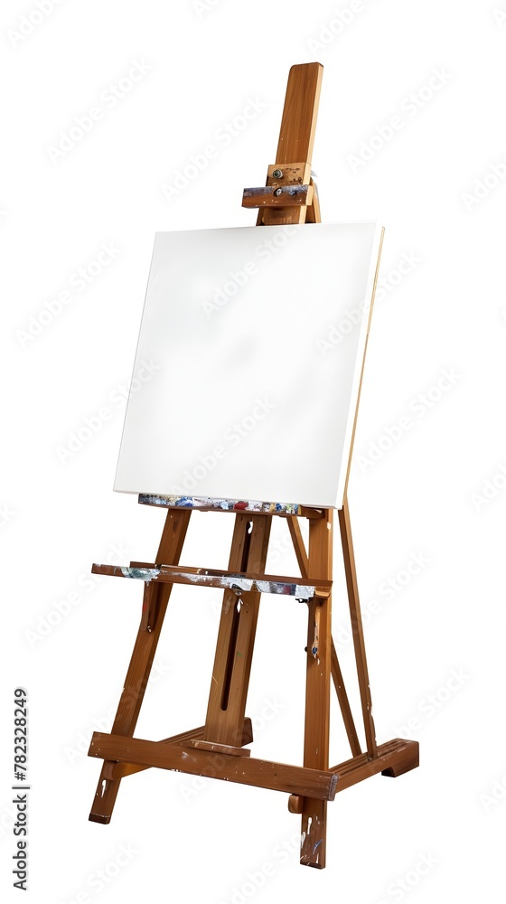 Wooden Easel with Blank Canvas Awaiting the Next Masterpiece on a White Background Wooden Easel with Blank Canvas Awaiting the Next Masterpiece on a White Background