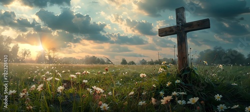 "Cross in a Meadow with Copy Space"