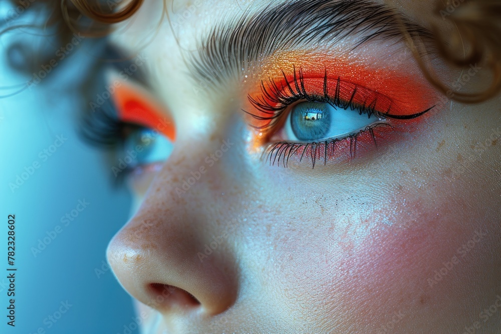 Fototapeta premium Close up of womans face with bright makeup