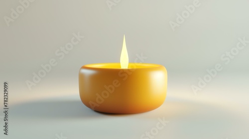 A minimalist 3D rendered icon featuring a solitary candle, emitting a soft glow, perfectly capturing the warmth and tranquility of a candlelit ambiance. Ideal for website graphics, blog post