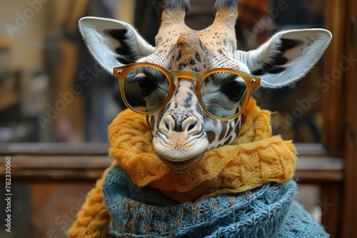 Dapper Giraffe in Glasses and Scarf