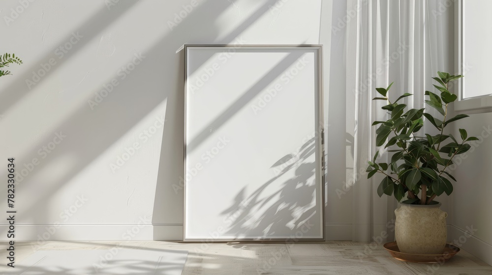 mockup poster on the living room wall. Interior mock-up. Apartment background. Modern interior design. 3D rendering mockup poster on the living room wall. Interior mock-up. Apartment background. Modern interior design. 3D rendering