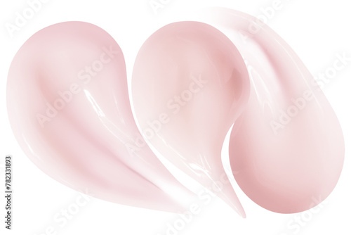 Set, composition of cosmetic strokes, white and pink, cream on a blank background.