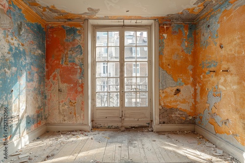 Desolate room with peeling paint
