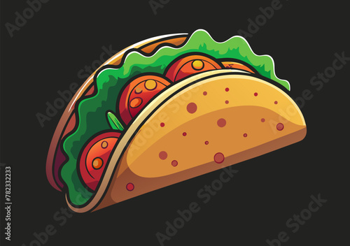 Colorful and lively hand-drawn cartoon illustration of a delicious and savory beef taco. A traditional and iconic mexican street food. Wrapped in a tasty tortilla. Perfect for lunch or dinner