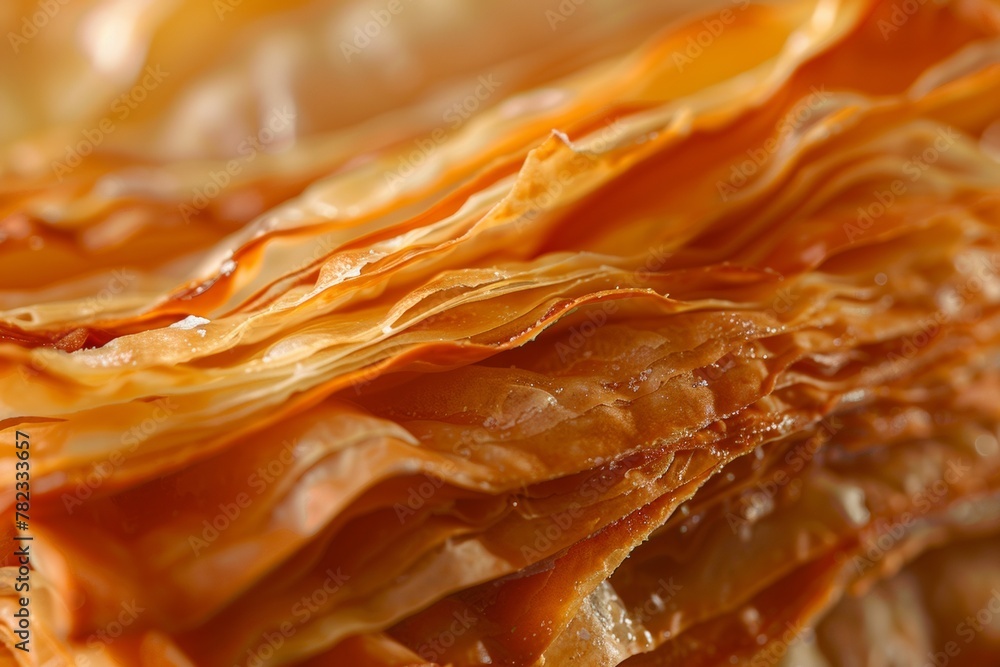 Close-Up Detail of a Freshly Baked Golden Pastry with Flaky Texture Close-Up Detail of a Freshly Baked Golden Pastry with Flaky Texture