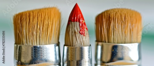   A tight shot of two brushes One sports a red tip  while the other has it on the reverse end