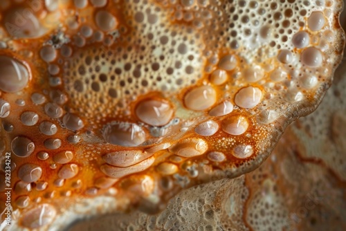 Close-Up Texture of Freshly Brewed Coffee with Bubbles in a Morning Light
