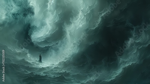  A man stands in the heart of a vast wave, amidst a body of water