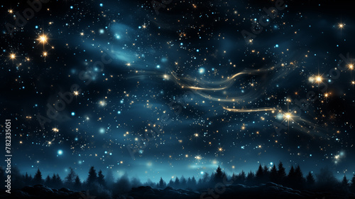 Dark Blue Sky with Stars and Fairy Magic Constellation. Abstract starry Dreamy Background 