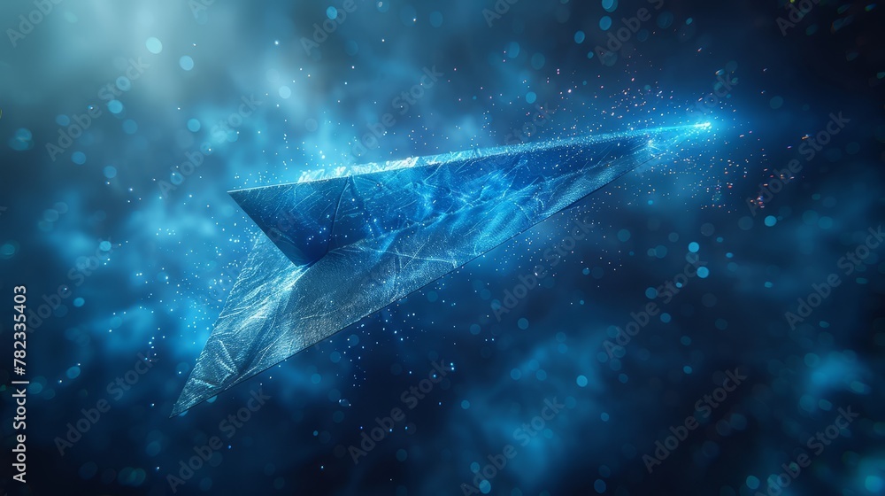 A near view of a paper airplane soaring in the sky, accompanied by a star trail emanating from its base A near view of a paper airplane soaring in the sky, accompanied by a star trail emanating from its base