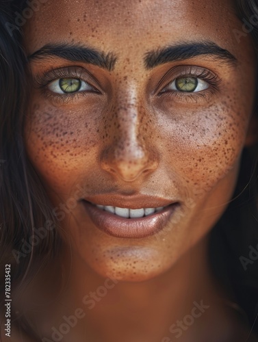 Youthful Woman with Freckles Captured in a Close-Up Outdoor Portrait