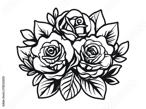 Retro old school roses for chicano tattoo outline. Monochrome line art, ink tattoo. Detailed vector illustration of a rose in a classic black and white style