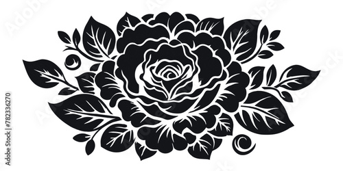 Retro old school roses for chicano tattoo outline. Monochrome line art  ink tattoo. Artistic black and white illustration of a bouquet with detailed roses and leaves