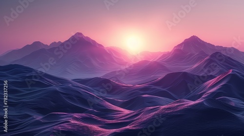  Mountains with sunrise - Sun ascending over distant mountain peaks
