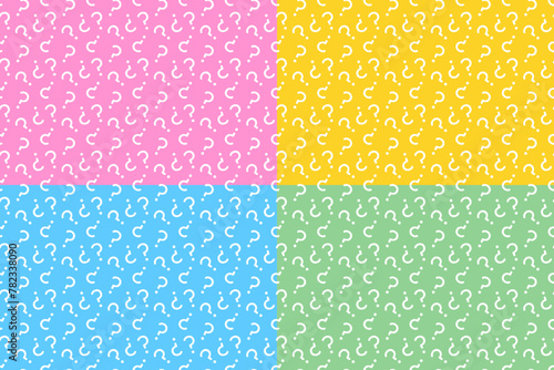 Colorful background with question marks. Abstract seamless pattern surface design wallpaper. School lesson presentation, searching for answers, conversation, communication, faq help concept