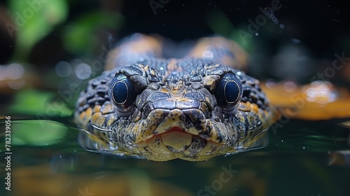  A tight shot of a frog's face, adorned with water droplets, and a backdrop of verdant leaves