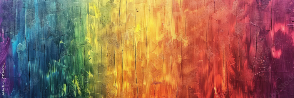 horizontal banner, LGBT Pride Month, International Day Against Homophobia, abstract rainbow background, paint texture on a wooden wall horizontal banner, LGBT Pride Month, International Day Against Homophobia, abstract rainbow background, paint texture on a wooden wall