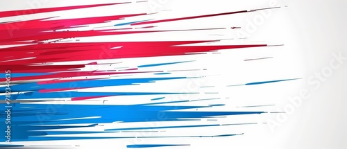   A white background with an abstract red, white, and blue design overlays photo