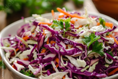 Cole slaw with green and red cabbage carrots mayo