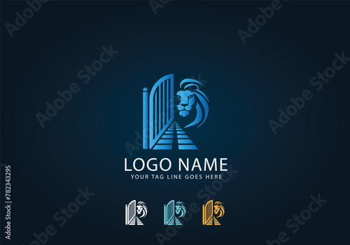 Lion head in center of pillar logo, Lion in font of the gate  