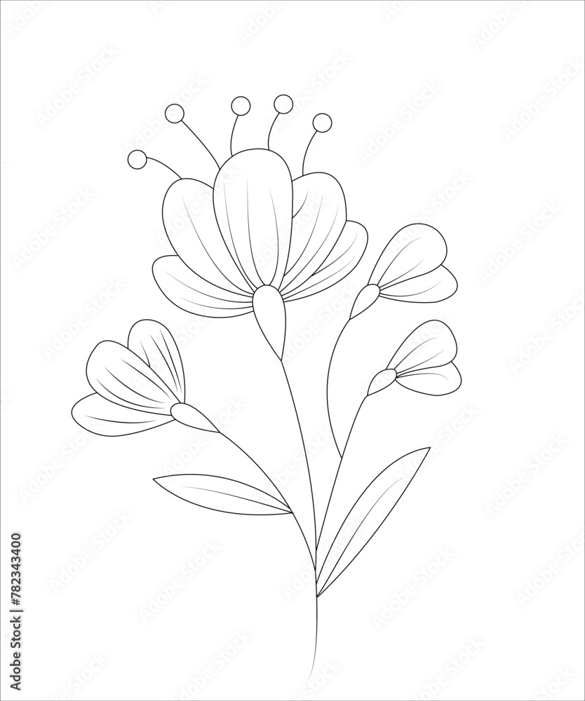 Flower coloring book page for kids