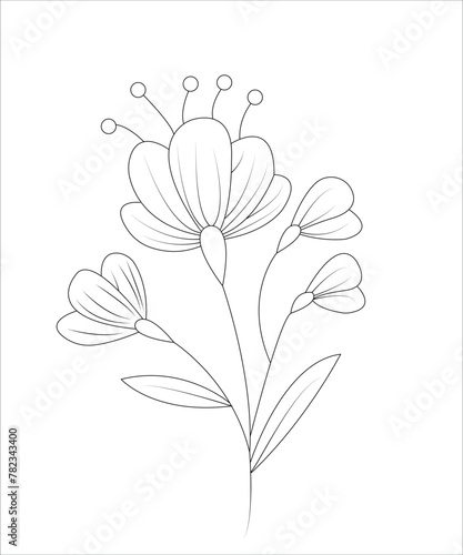 Flower coloring book page for kids